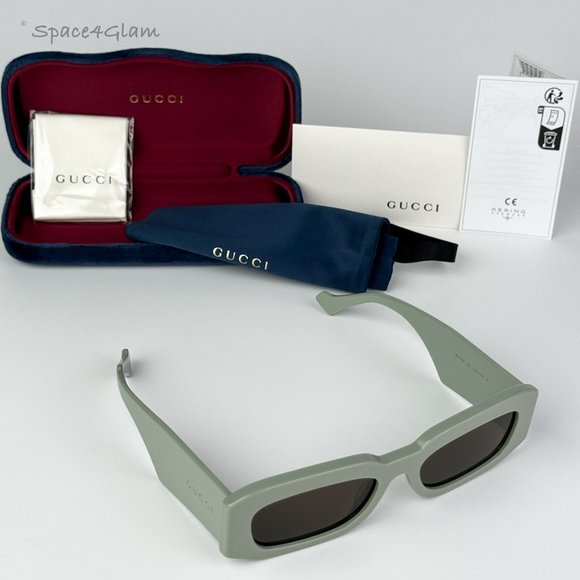 BRAND NEW Gucci GG1426S 004 Solid Sage Brown Unisex Rectangle Sunglasses - Picture 5 of 11